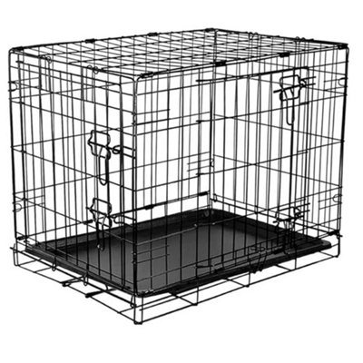 Small (61x49x43cm) 2 Door Folding Dog/Puppy Cage Carrier With Plastic Tray