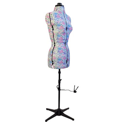 Small Adjustable Dressmakers Dummy in Hydrangea Pattern Fabric