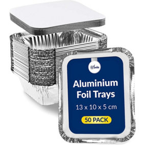 Small Aluminium Foil Food Storage Trays Disposable Foil Containers for Takeaways With Lids- 25 Pack