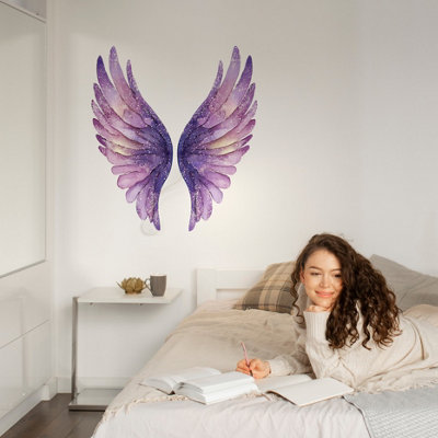 Small Angel Wings Wall Stickers - Purple Removable Peel & Stick Vinyl Decal