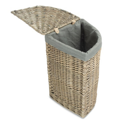 Small Antique Wash Corner Linen Basket with Grey Sage Lining