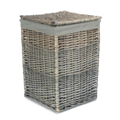 Small Antique Wash Square Laundry Basket with Grey Sage Lining | DIY at B&Q