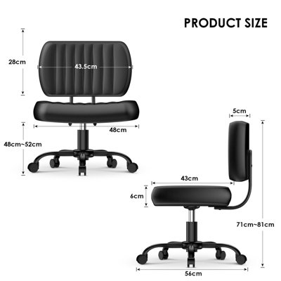 Small Armless Office Chair with Rolling Wheels-Black