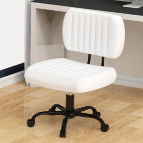Small Armless Office Chair with Rolling Wheels-White