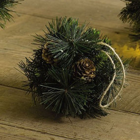 Small Artificial Pine Needle Ball - Hanging or Freestanding Indoor Home Ornament Decoration - Measures 11cm Diameter