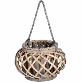 Small Basket Lantern - Wicker - L12 x W12 x H16 cm - Brown