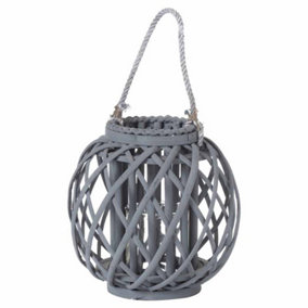 Small Basket Lantern - Wicker - L12 x W12 x H16 cm - Grey