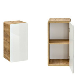 Small Bathroom Cabinet Wall 350mm Slim Storage Unit Compact Cupboard White Gloss / Oak Aruba
