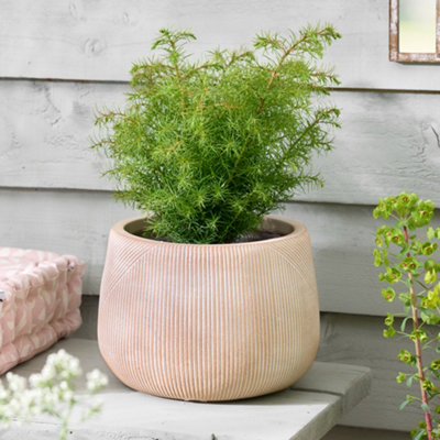 Small Beige Symmetry Stripe Beige Fibre Clay Indoor Outdoor Garden Planter Houseplant Flower Plant Pot