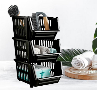 Small Black Stacking Storage Baskets 3 Tier Kitchen Home Office