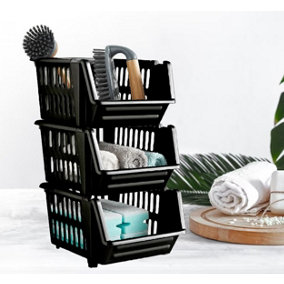 Small Black Stacking Storage Baskets 3 Tier Kitchen Home Office