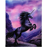 Small Black Unicorn Canvas Wall Plaque by Artist Anne Stokes. Hues of Pink and Purple. Wall Fixings included. H25 cm
