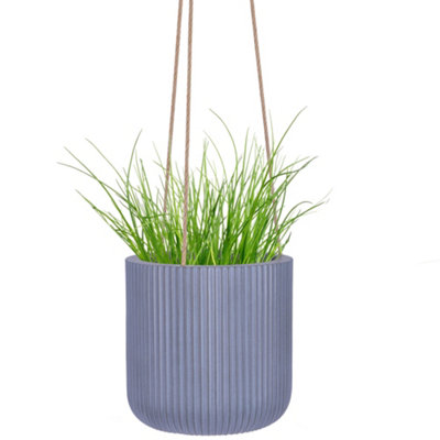 Small Blue Rippled Finish Hanging Planter Indoor Balcony Planter Outdoor Garden Planter Flower Plant Pot