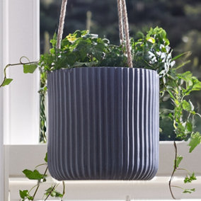 Small Blue Rippled Finish Hanging Pots Planter Indoor Outdoor Garden Houseplant Flower Plant Pot