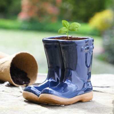 Small Blue Wellington Garden Boots Planter