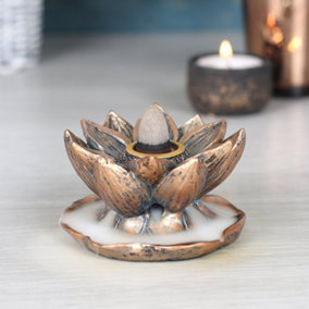 Small Bronze Colour Lotus Flower Backflow Incense Burner - Made From Resin (H4.5 x W7.5 cm)