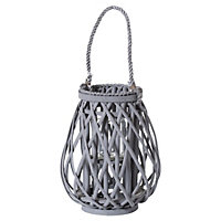 Small Bulbous Lantern - Wicker - L10 x W10 x H30 cm - Grey