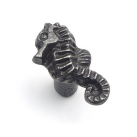 Small Cast Iron Seahorse Cabinet Knob - Approx 45mm - Pack of 2