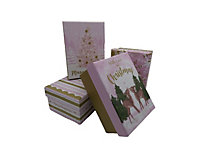 Small Christmas Gift Boxes With Lid Set of 4 Pink and Gold 11cm x 8cm