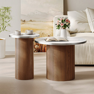 Small Coffee Table Set of 2,Round Coffee Tables for Living Room,Walnut
