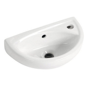 Small Compact Tiny Bathroom Cloakroom Basin Sink Wall Hung Curved with Fixings