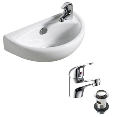 Small Compact Tiny Bathroom Cloakroom Basin Sink Wall Hung Curved with Fixings