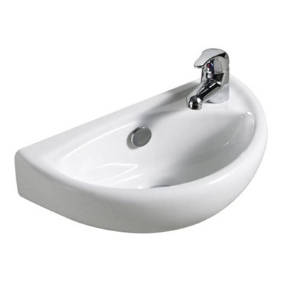 Small Compact Tiny Bathroom Cloakroom Basin Sink Wall Hung Curved with Fixings