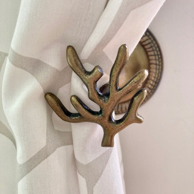Small Coral Antique Brass Curtain Hook