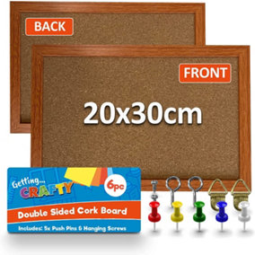 Small Cork Board with Pins, Screws & Wall Hanger - A4 - Pin Board, Cork Notice Board, Vision Board, Memo Board, Bulletin Board