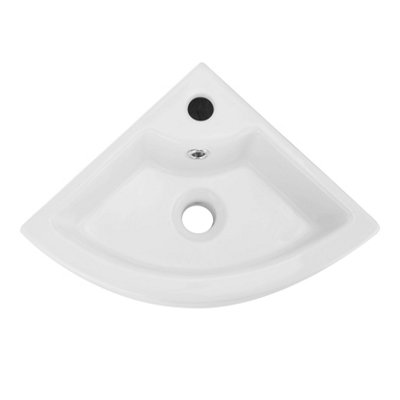 Small Corner Bathroom Sink Wall Mount White Triangle Porcelain Ceramic
