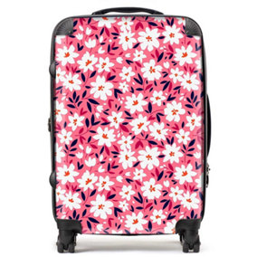 Small Cute White Flower Pattern Suitcase - Medium