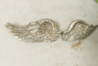 Small Distressed Silver Angel Wings Ornament - 1