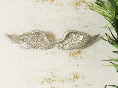 Small Distressed Silver Angel Wings Ornament - 4