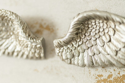 Small Distressed Silver Angel Wings Ornament - 5