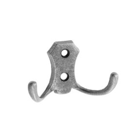Small Double Coat Hanger Hook Door Wall Bath BK24 Model - Colour Old Silver - Pack of 10