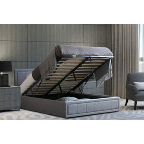 Small Double Grey Ottoman Storage Bed Frame Gas Lifting