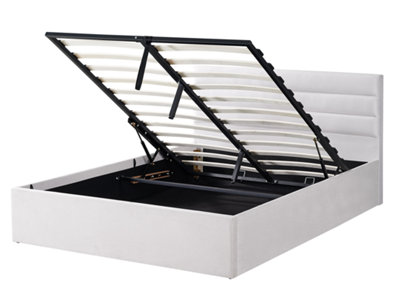 Small Double Ottoman Bed Frame Luxury Padded Velvet silver-grey Upholstery Bed With Storage - No Mattress