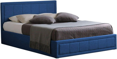 Small Double Ottoman Storage Bed Frame With Pocket Sprung & Memory Foam Mattress Navy Blue