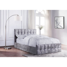 Small Double Silver Crushed Velvet Ottoman Storage Lift Up Bed Frame