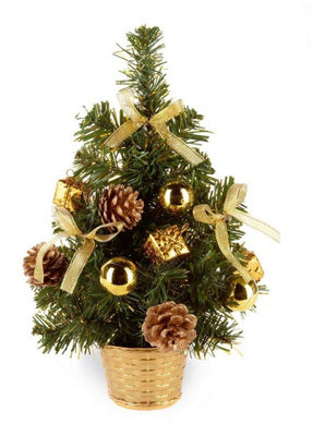 Small Dressed Table Top Christmas Tree - Decorations Included - Gold