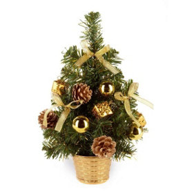 Small Dressed Table Top Christmas Tree - Decorations Included - Gold