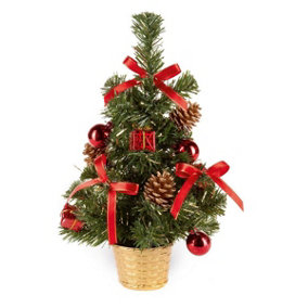 Small Dressed Table Top Christmas Tree - Decorations Included - Red
