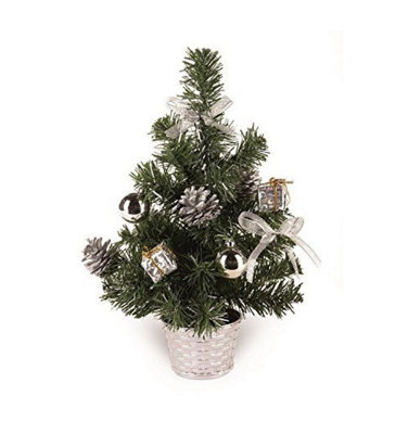 Small Dressed Table Top Christmas Tree - Decorations Included - Silver