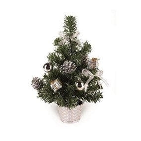 Small Dressed Table Top Christmas Tree - Decorations Included - Silver