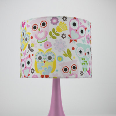 Small Drum Cotton Light Shade (D)20cm, Table Lamp Lightshade Lampshade Owl Bird Girls Pink Childs Kids, Woodland, Nursery Bedroom