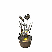 Small Flower Modern Water Feature - Mains Powered - Metal - L24 x W24 x H51 cm