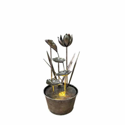 Small Flower Modern Water Feature - Mains Powered - Metal - L24 x W24 x H51 cm