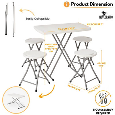 Small Folding Table & 4 Folding Stool Set - Built-in Handle & Protective Feet - Ideal for ...