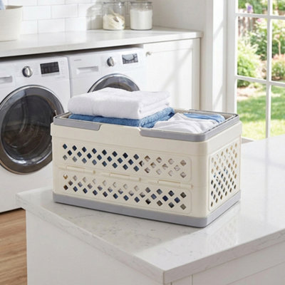 Small, Gray, Foldable and Portable Laundry Basket, 39cm W x 27cm D