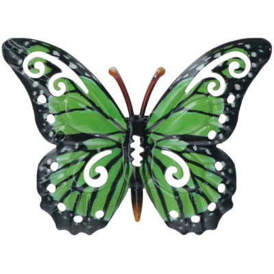 Small Green Metal  Butterfly Garden/Home Wall Art Ornament 11x8.5cm